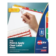 AVERY DENNISON Printable Index Dividers, 8 Tabs, Clear with Color 11419